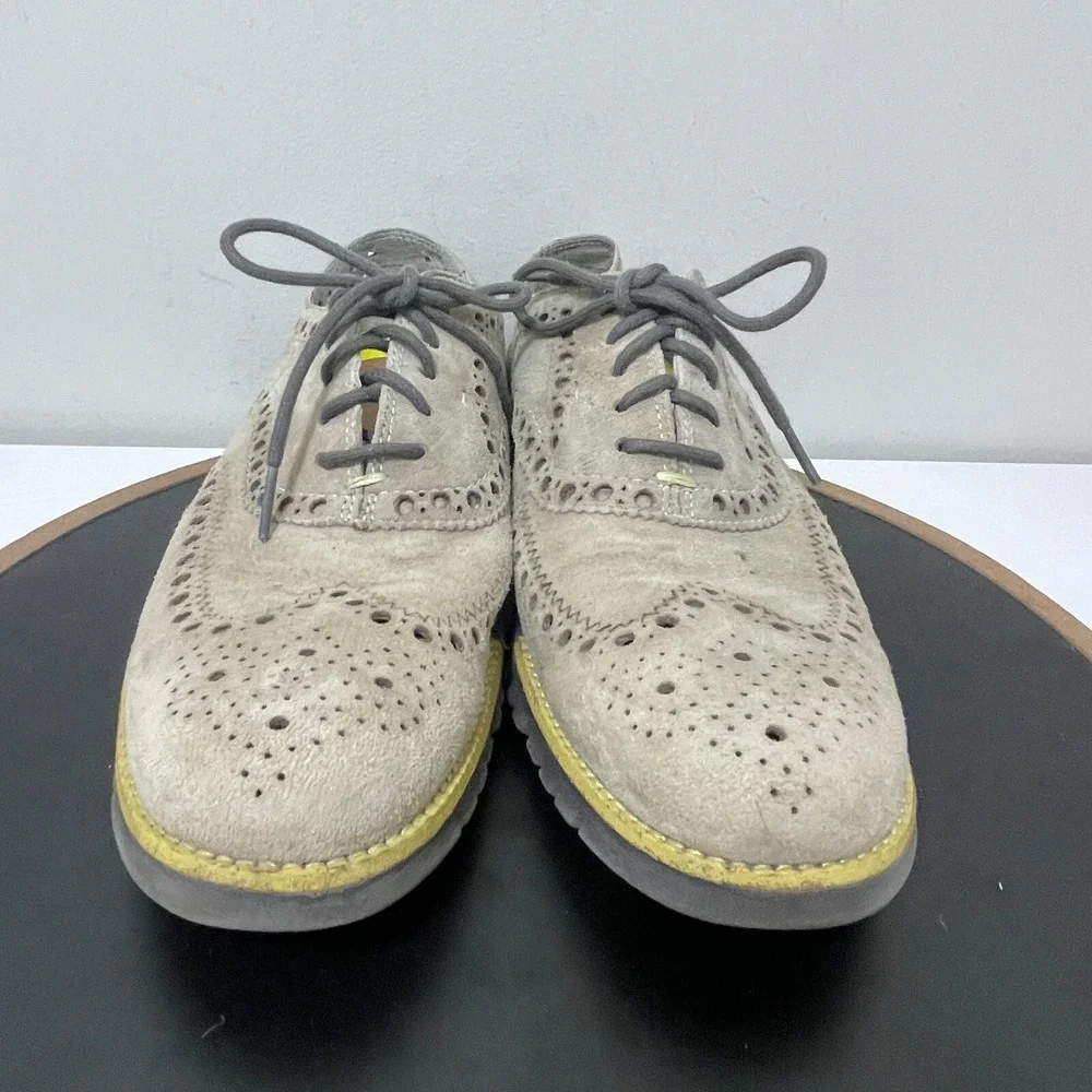 Cole Haan Zerogrand Wingtip Oxford Men 9M Suede Leather Tan Perforated Casual
